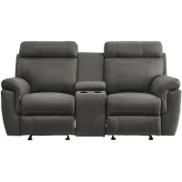 Walter Double Glider Reclining Loveseat with Center Console in Gray by Homelegance