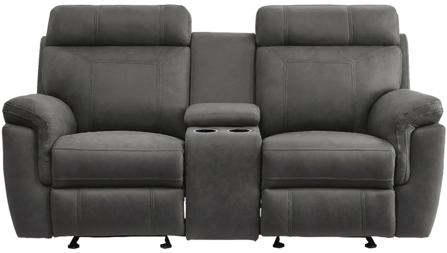 Walter Double Glider Reclining Loveseat with Center Console in Gray by Homelegance