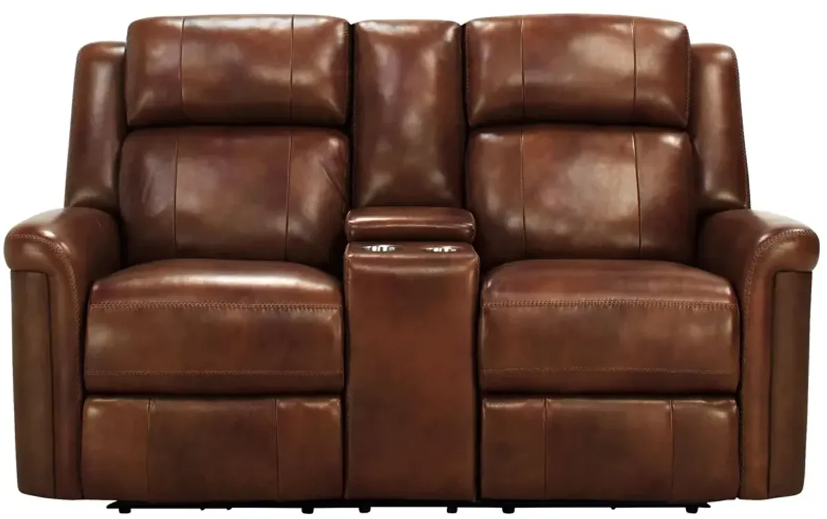 Richfield Leather Power Console Loveseat with Power Headrest and Lumbar in Brown by Bellanest