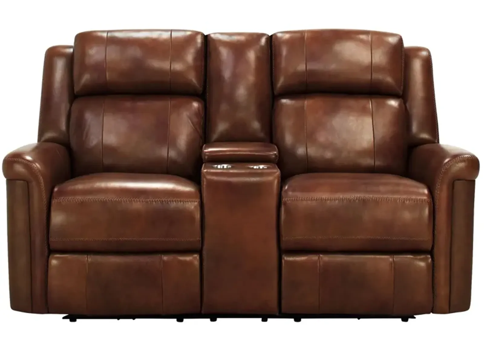 Richfield Leather Power Console Loveseat with Power Headrest and Lumbar in Brown by Bellanest