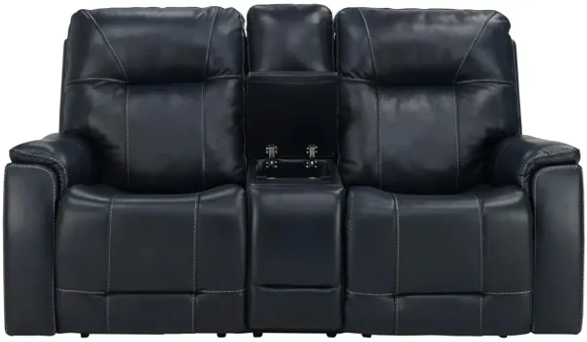 Barnett Leather Layflat Power Console Loveseat w/ Power Headrest and Lumbar