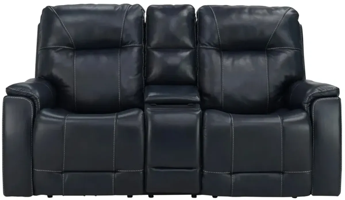 Barnett Leather Layflat Power Console Loveseat w/ Power Headrest and Lumbar
