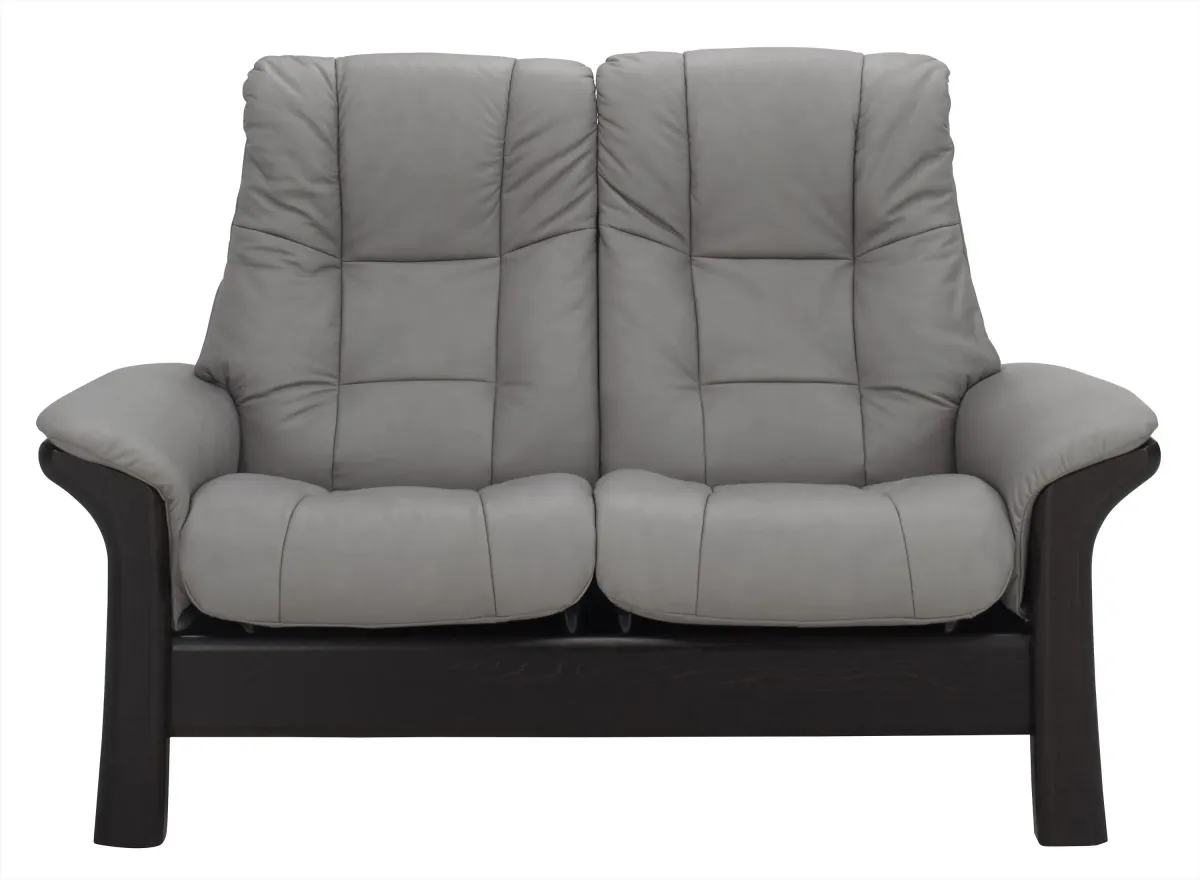 Stressless Windsor Leather Reclining High-Back Loveseat in Gray by Stressless