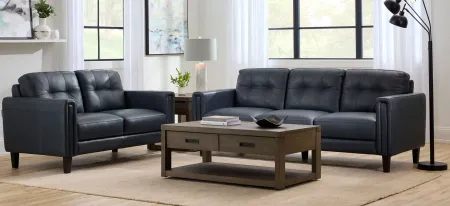 Salerno Leather Loveseat in Blue by Chateau D'Ax