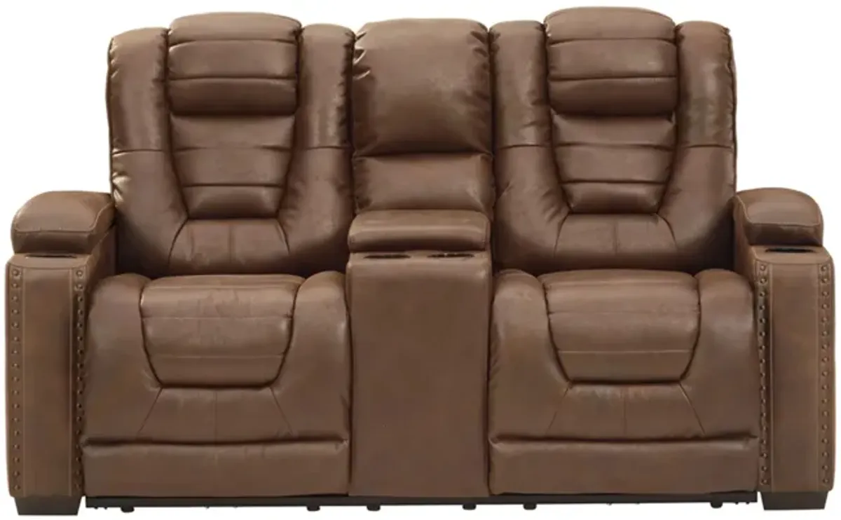 Owner's Box Power Recliner Loveseat with Console and Adjustable Headrest in Thyme by Ashley Furniture