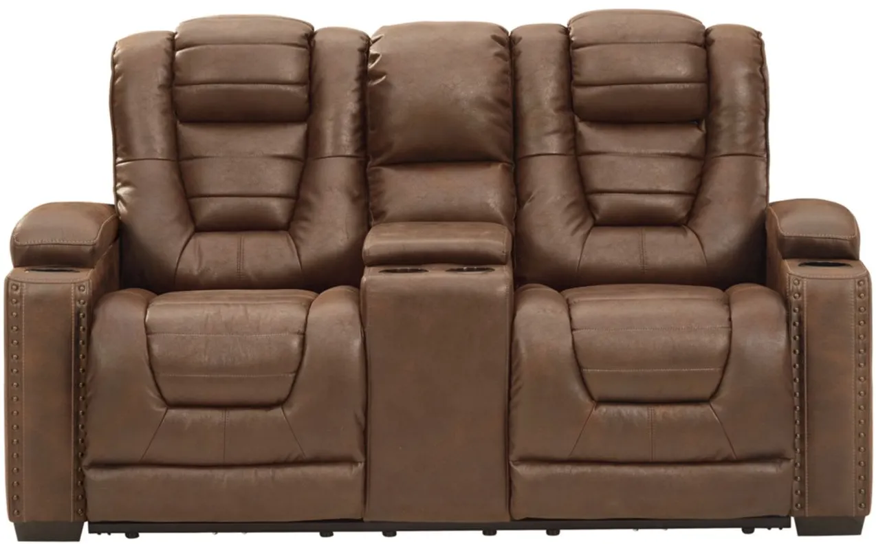 Owner's Box Power Recliner Loveseat with Console and Adjustable Headrest in Thyme by Ashley Furniture