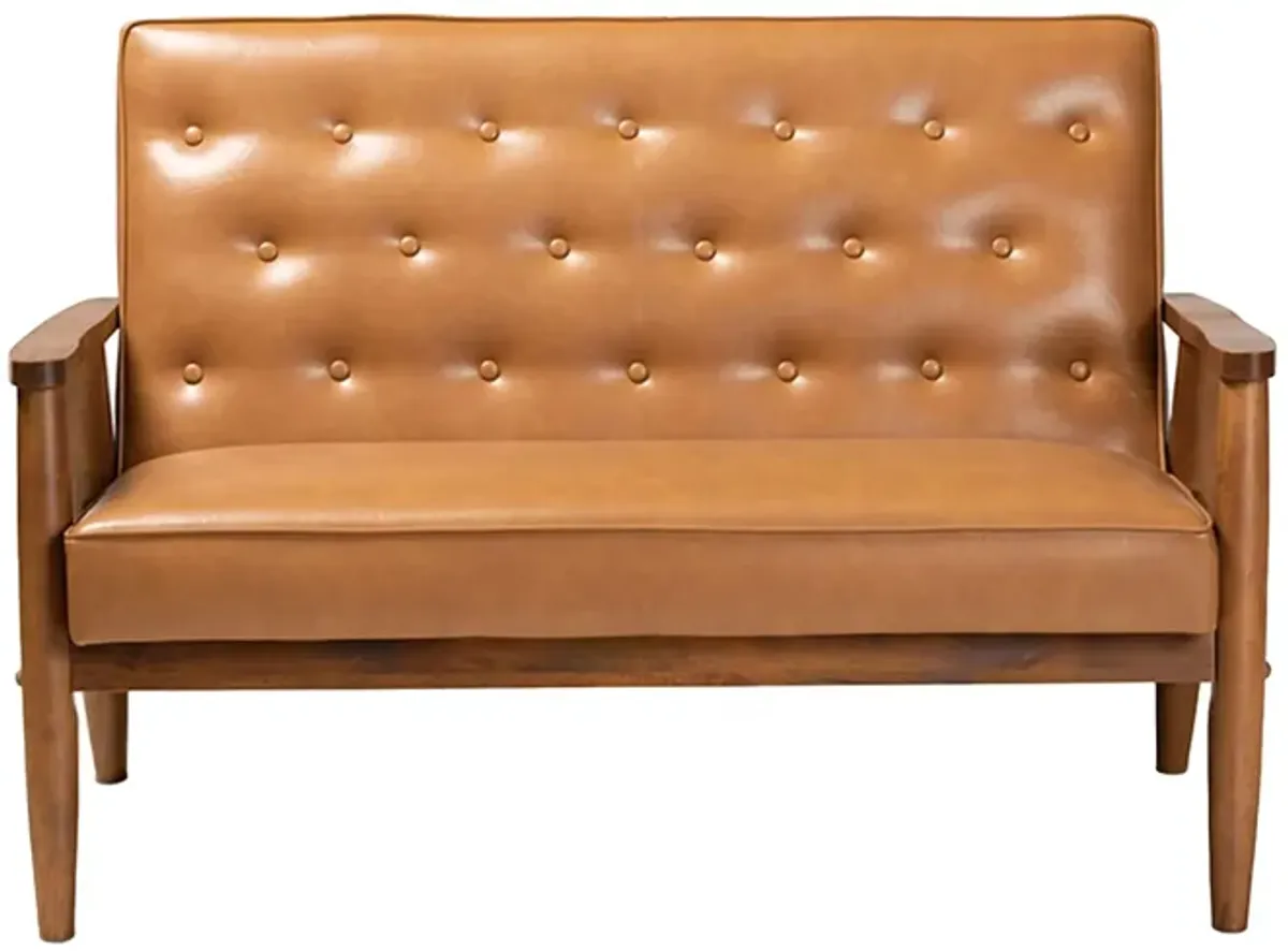 Sorrento Loveseat in Tan/Walnut brown by Wholesale Interiors