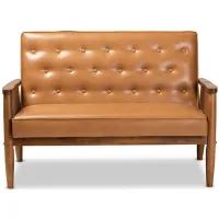 Sorrento Loveseat in Tan/Walnut brown by Wholesale Interiors