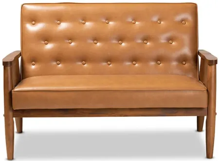 Sorrento Loveseat in Tan/Walnut brown by Wholesale Interiors