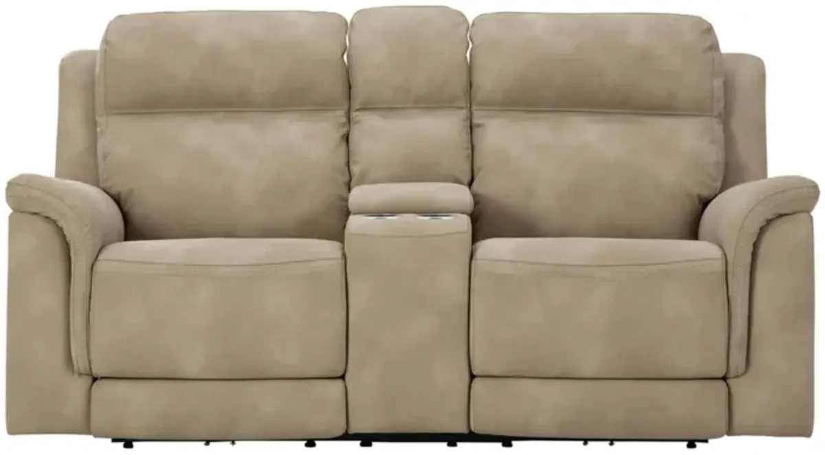 Durapella Power Reclining Console Loveseat in Sand by Ashley Furniture