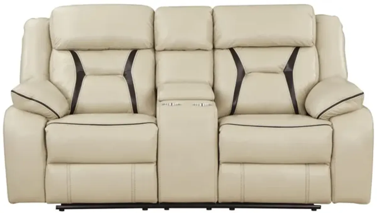 Austin Double Reclining Loveseat w/Center Console in Beige by Homelegance