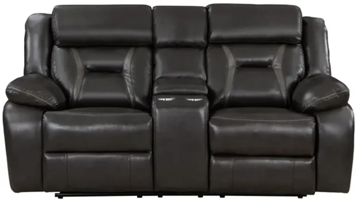 Austin Double Reclining Loveseat w/Center Console in Dark Gray by Homelegance