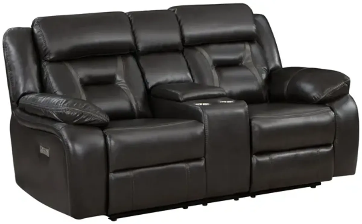 Austin Power Double Reclining Loveseat With Center Console in Dark Gray by Homelegance