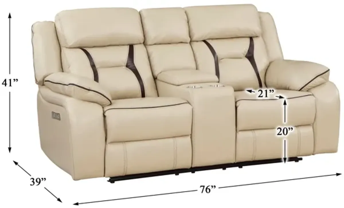 Austin Power Double Reclining Loveseat With Center Console in Beige by Homelegance