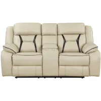 Austin Power Double Reclining Love Seat with Center Console in Beige by Homelegance