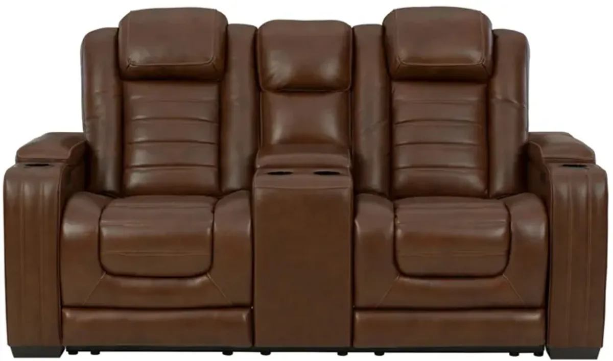 Backtrack Power Recliner Loveseat with Console and Adjustable Headrest in Chocolate by Ashley Furniture