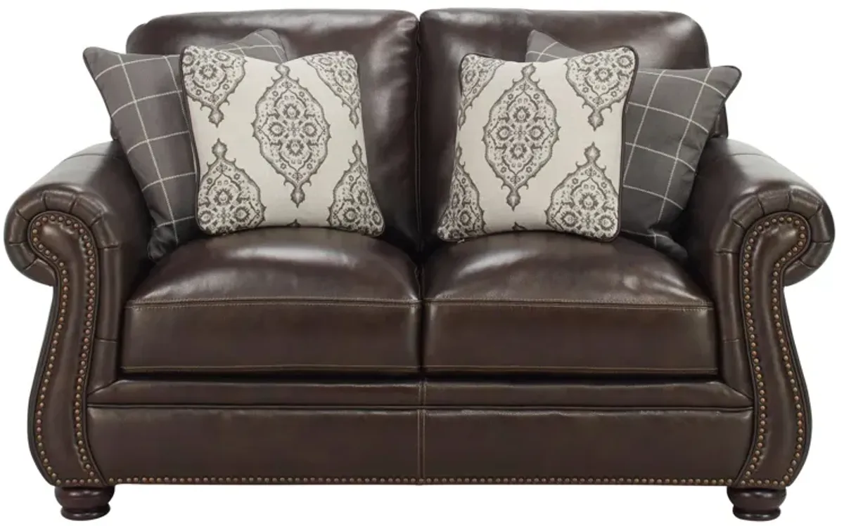 Alistair Leather Loveseat in Brown by Bellanest