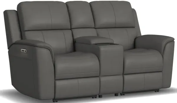 Henrick Triple Power Leather Console Loveseat