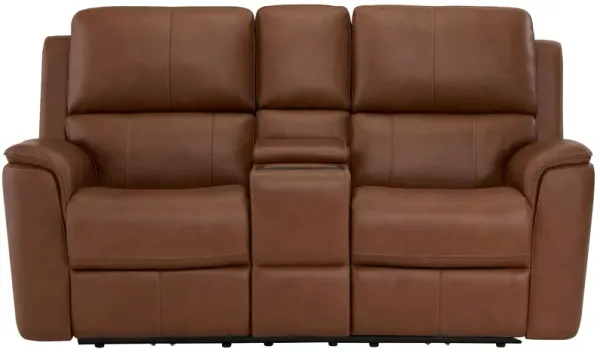 Henrick Triple Power Leather Console Loveseat