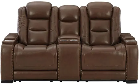 The Man-Den Power Reclining Loveseat with Console in Mahogany by Ashley Furniture