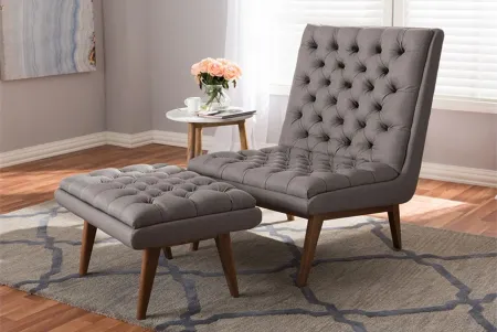 Annetha Chair and Ottoman Set in gray by Wholesale Interiors