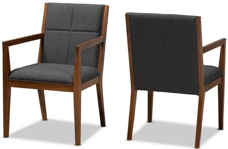 Theresa Accent Chair - set of 2 in Dark Gray/Walnut Brown by Wholesale Interiors