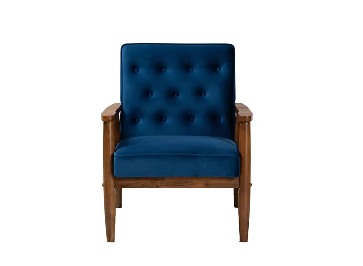 Sorrento Lounge Chair in Navy Blue/Brown by Wholesale Interiors