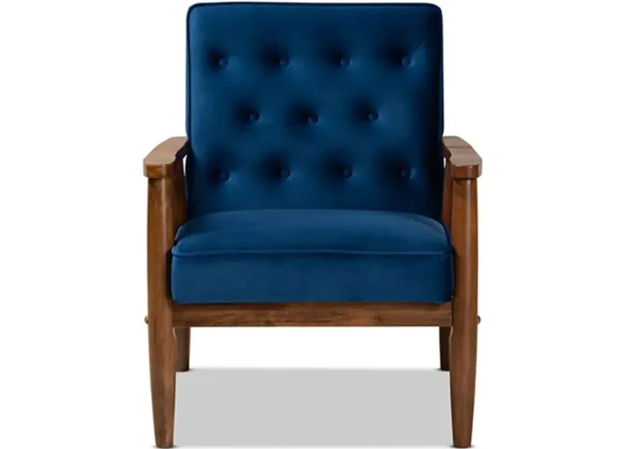 Sorrento Lounge Chair in Navy Blue/Brown by Wholesale Interiors