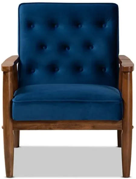 Sorrento Lounge Chair in Navy Blue/Brown by Wholesale Interiors