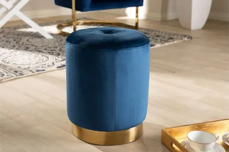 Alonza Ottoman in Royal Blue/Gold by Wholesale Interiors