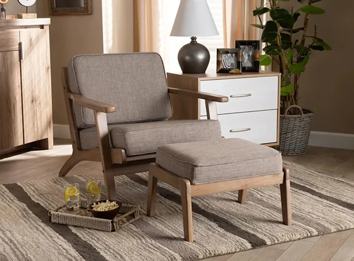 Sigrid 2-pc. Wood Armchair and Ottoman Set in Light Gray/Antique Oak by Wholesale Interiors