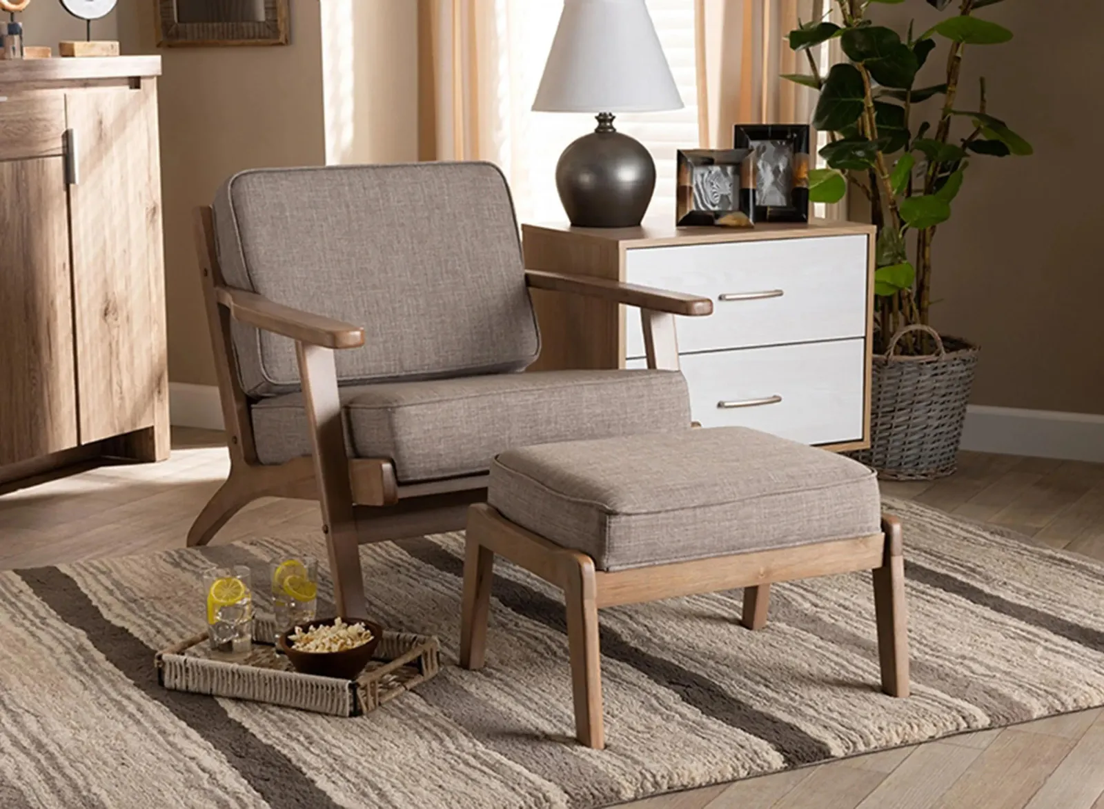 Sigrid 2-pc. Wood Armchair and Ottoman Set