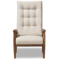 Roxy High-Back Chair in Light Beige/"Walnut" Brown by Wholesale Interiors