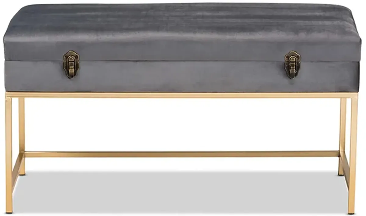 Aliana Storage Ottoman in Gray/Gold by Wholesale Interiors