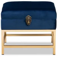 Aliana Storage Ottoman in Navy Blue/Gold by Wholesale Interiors