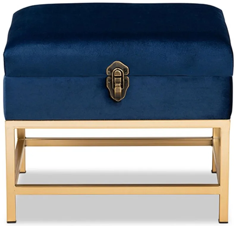 Aliana Storage Ottoman in Navy Blue/Gold by Wholesale Interiors
