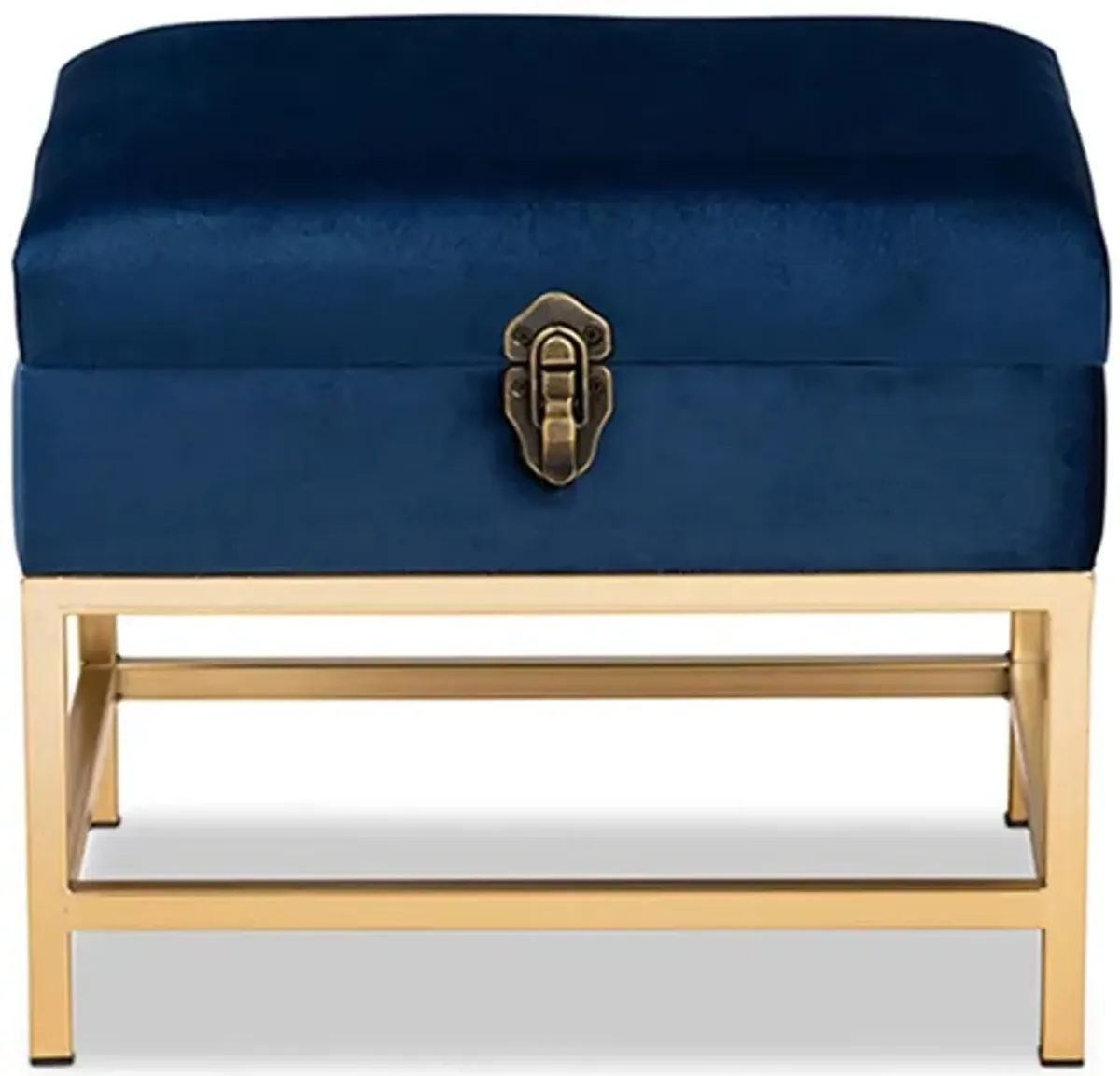 Aliana Storage Ottoman in Navy Blue/Gold by Wholesale Interiors