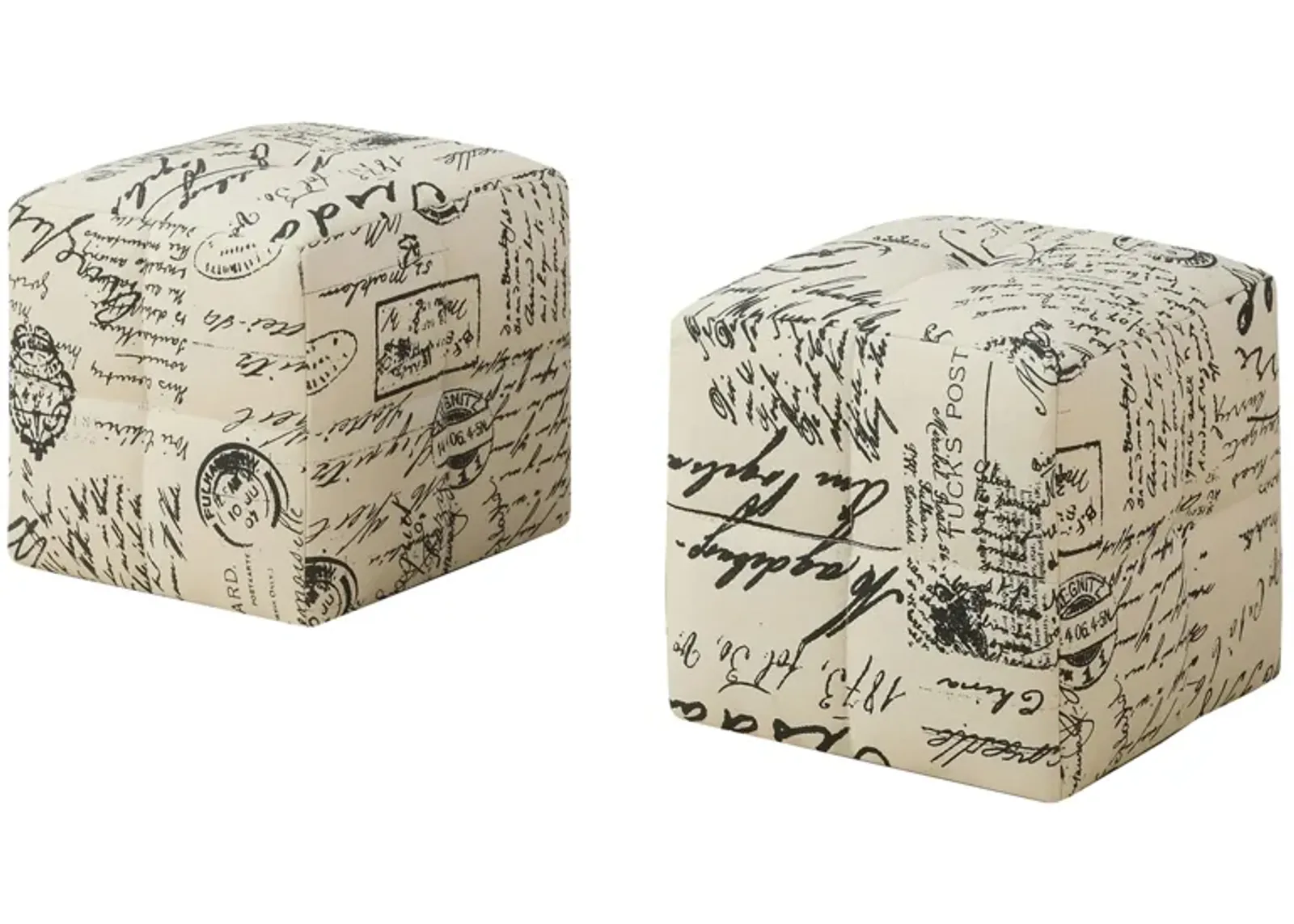 Monarch Specialties Vintage Print Juvenile Ottoman - Set Of 2 in Beige by Monarch Specialties