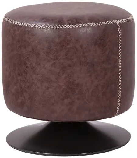 Gaia Round Ottoman in Vintage Coffee Brown by New Pacific Direct