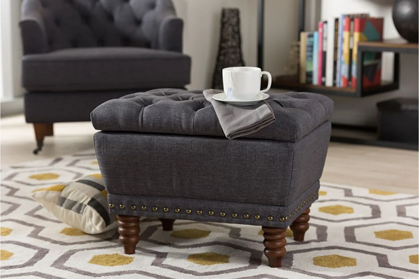 Annabelle Storage Ottoman in Dark gray by Wholesale Interiors