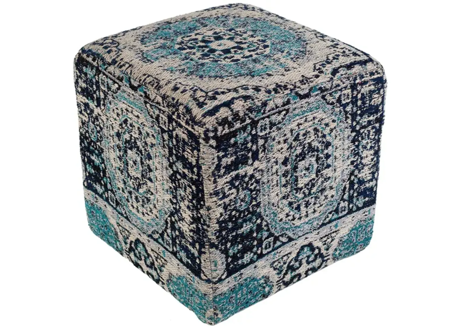 Amsterdam Pouf in Navy, Light Gray, Teal, Ivory by Surya