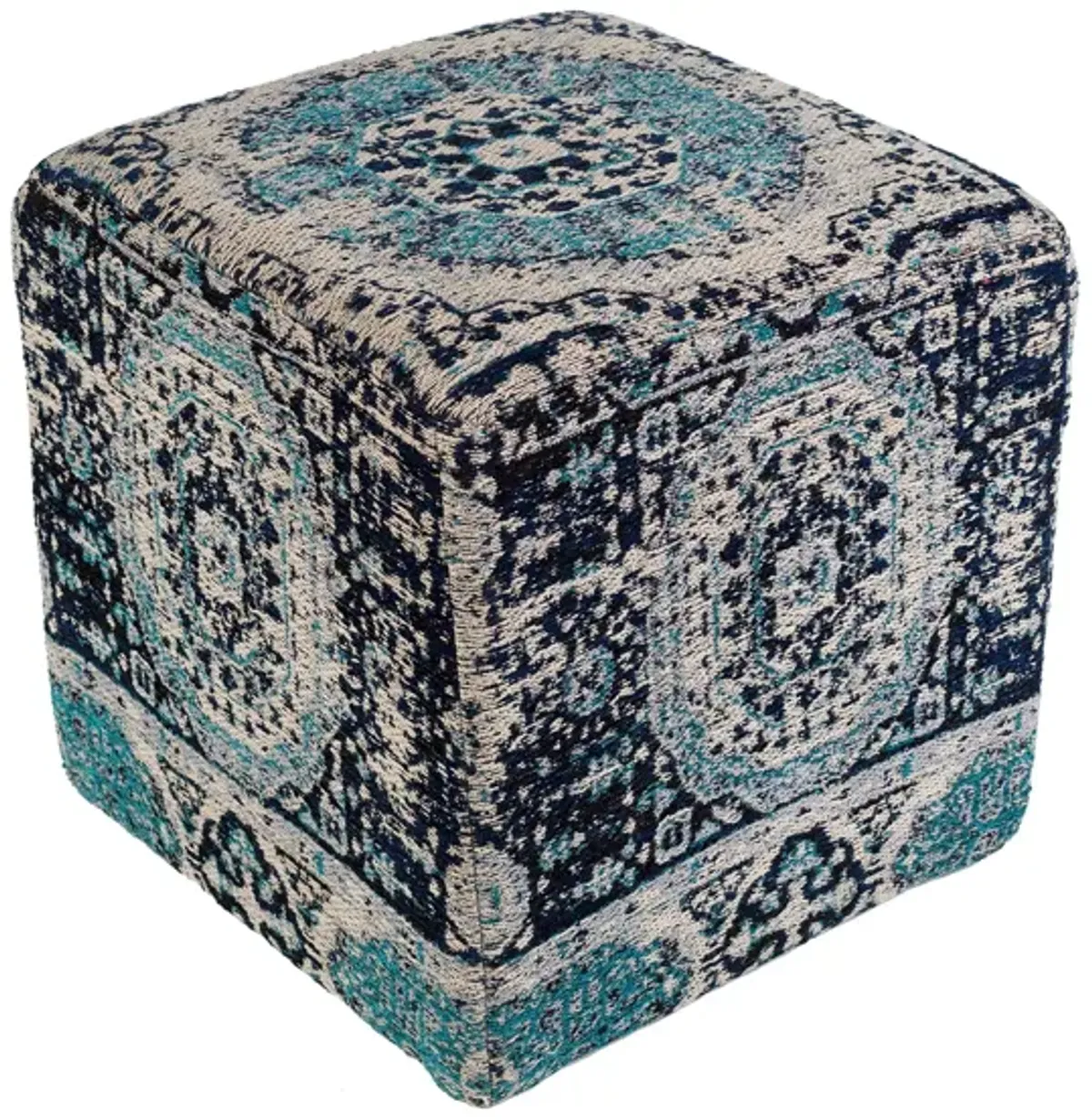 Amsterdam Pouf in Navy, Light Gray, Teal, Ivory by Surya