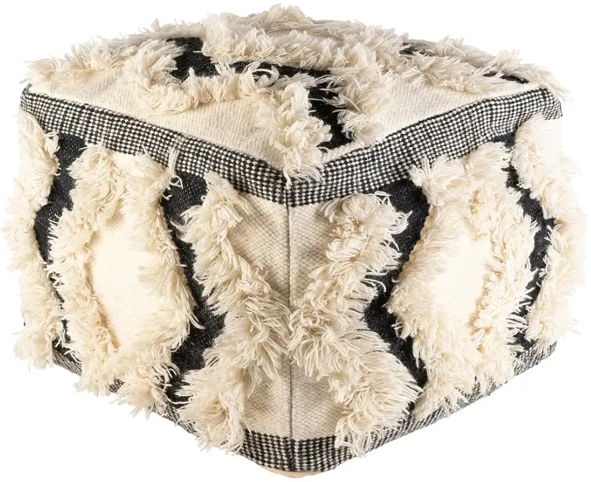 Apache Pouf in Cream, Black by Surya