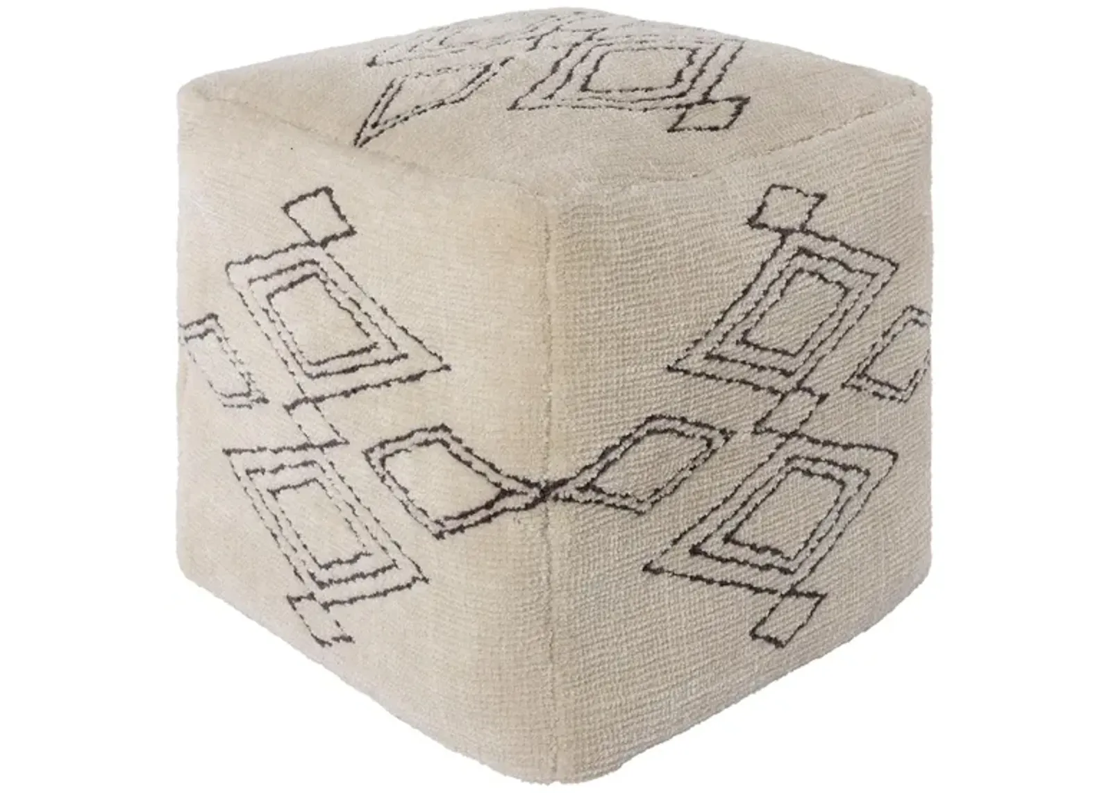 Braith Pouf in Cream, Charcoal by Surya