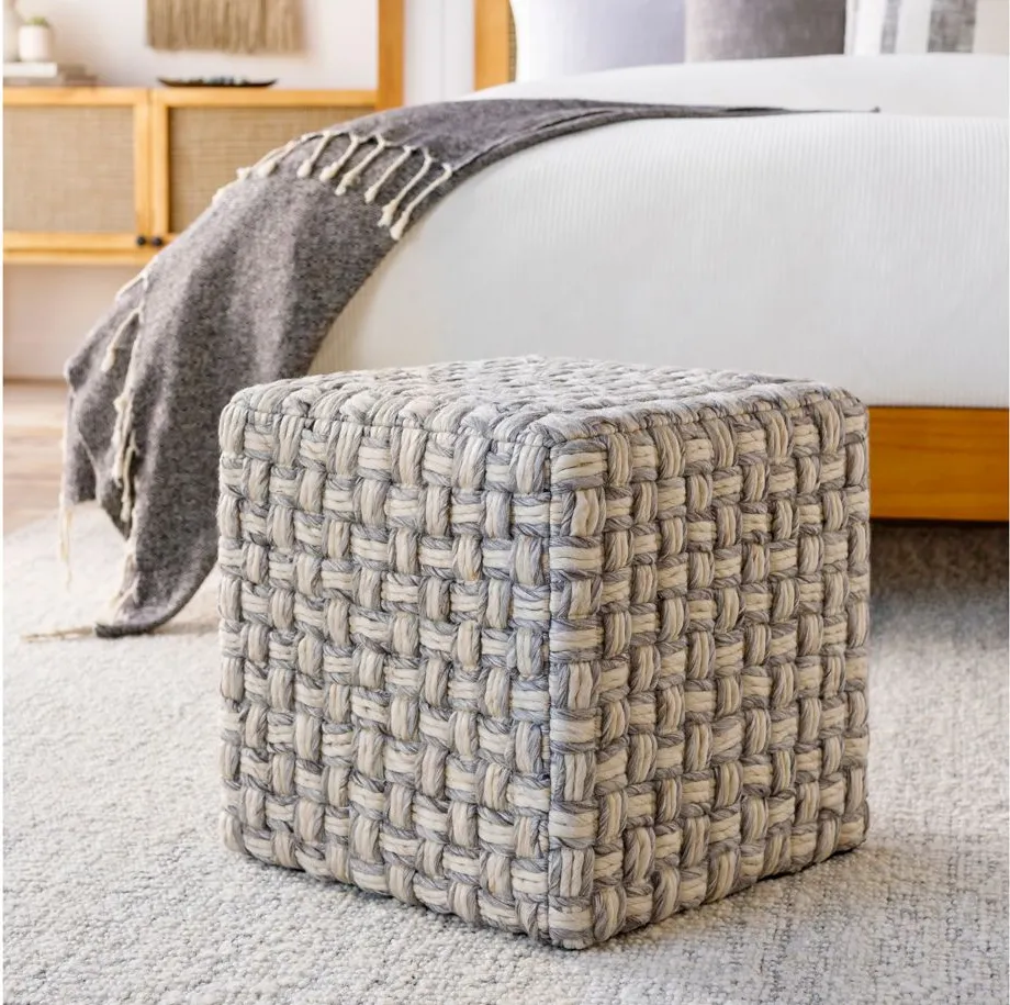 Cordoba Pouf in Light Gray, Cream by Surya