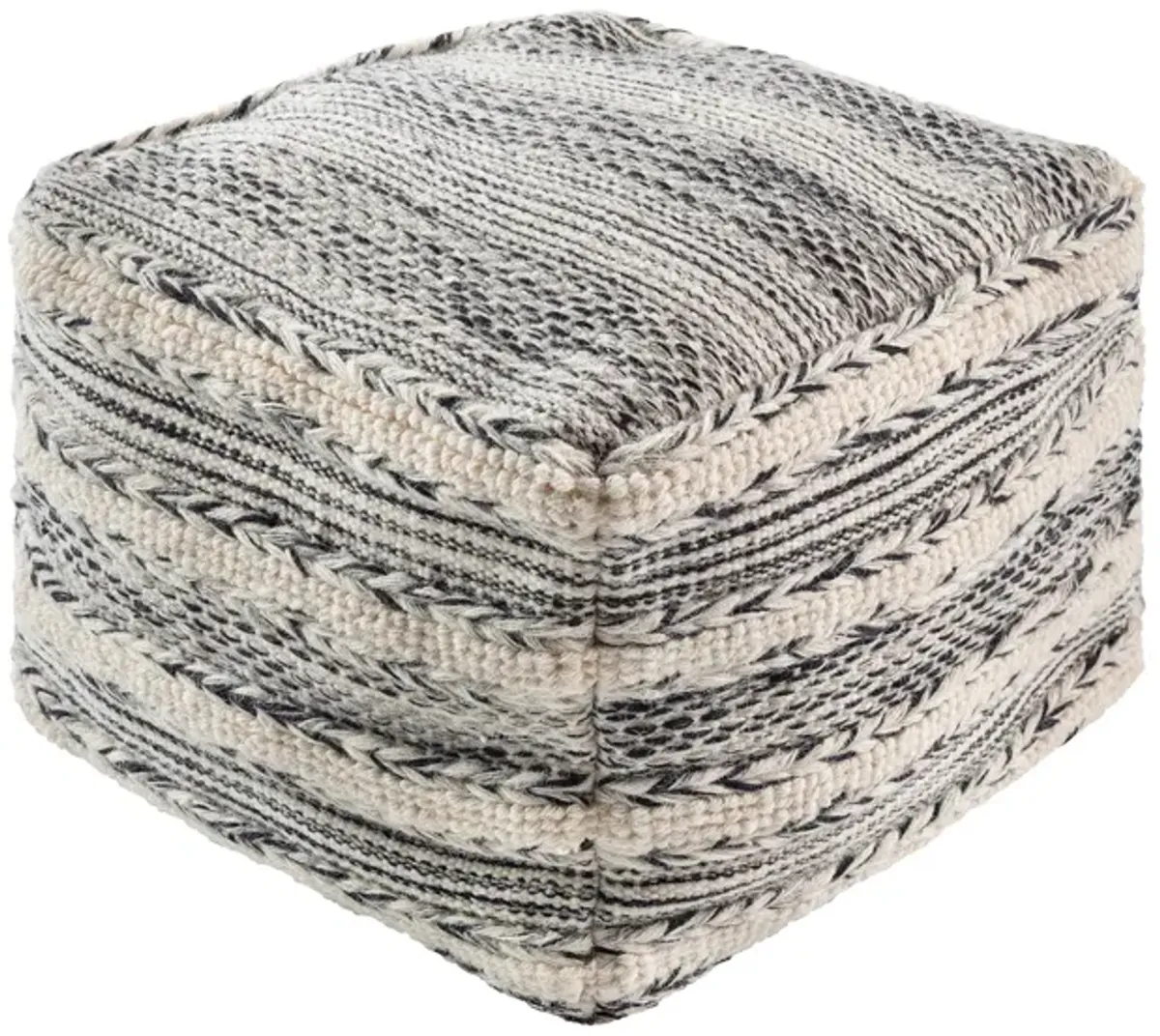 Kimba Pouf in Black, Cream by Surya