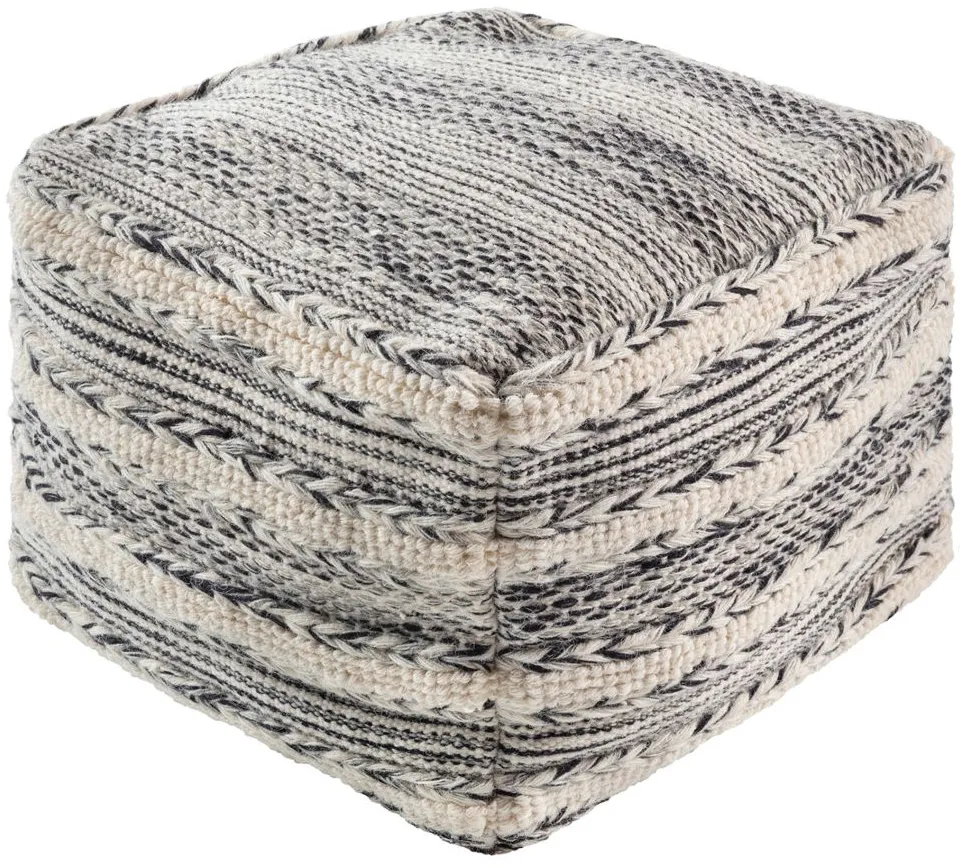 Kimba Pouf in Black, Cream by Surya