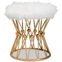 Leonie Ottoman in White/Gold by Wholesale Interiors