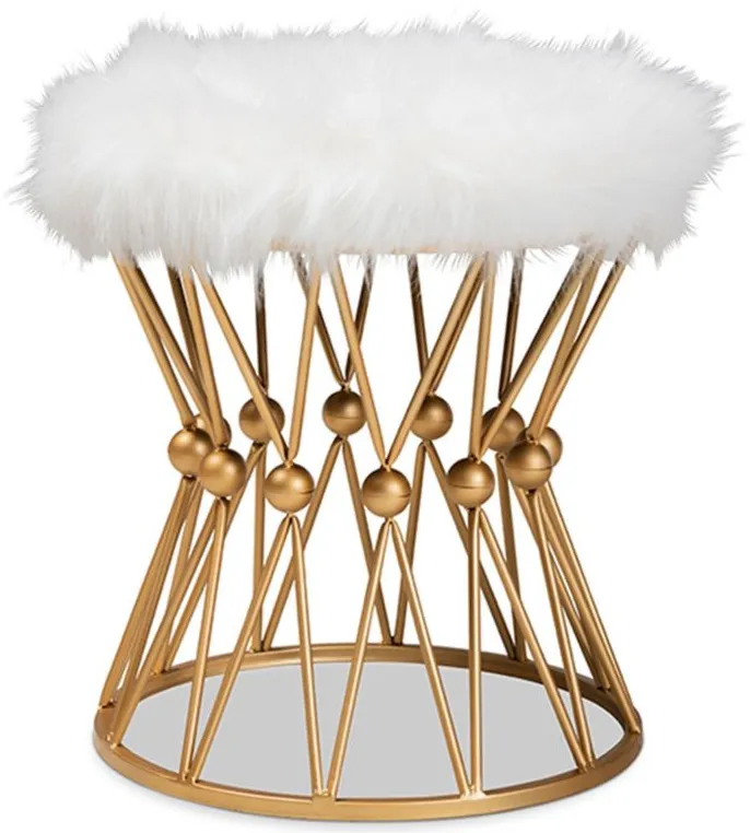 Leonie Ottoman in White/Gold by Wholesale Interiors