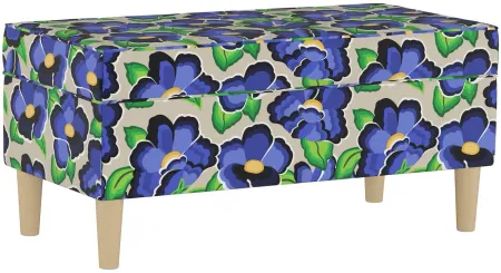 Teeya Storage Bench with Hinged Lid in Carla Floral Blue by Skyline